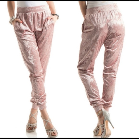 Fashionomics Pants - Pink velvet jogger pants